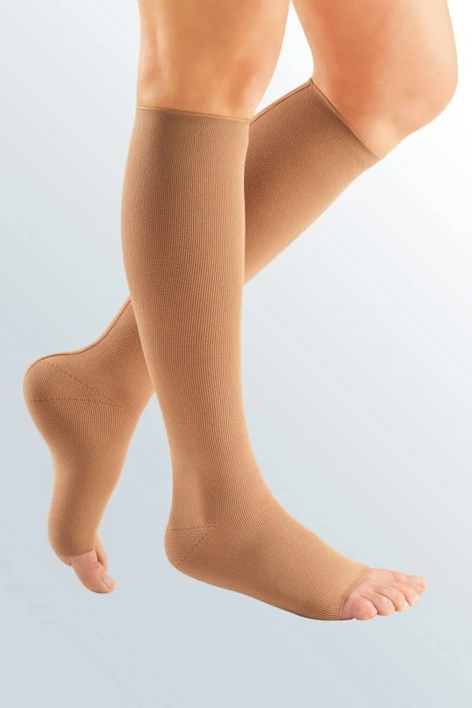 Mediven Mondi 350 · leg: Caramel calf-high, open toe.