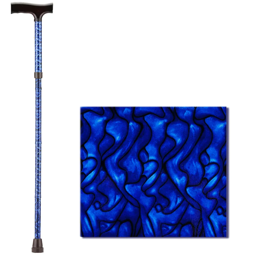 NOVA Folding Cane with Wood Grip Handle, Blue Waves