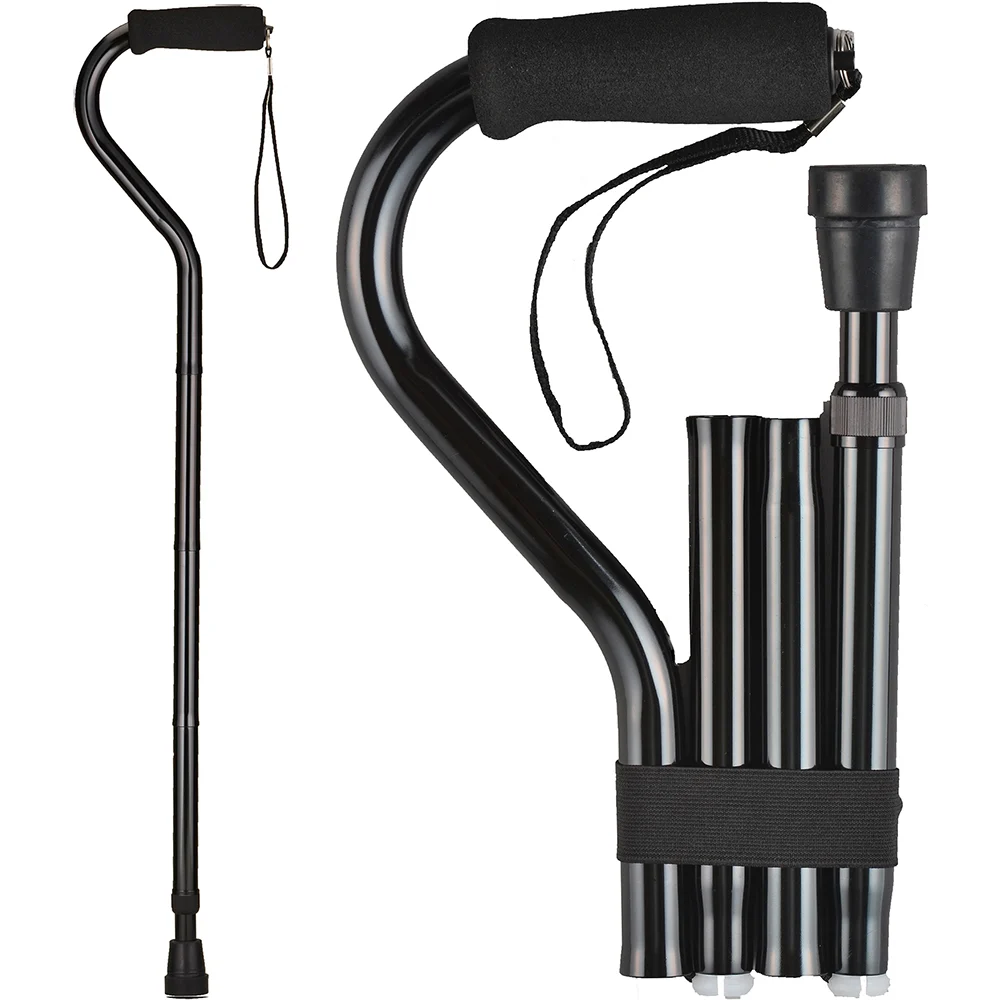 NOVA Folding Cane with Offset Handle, Black