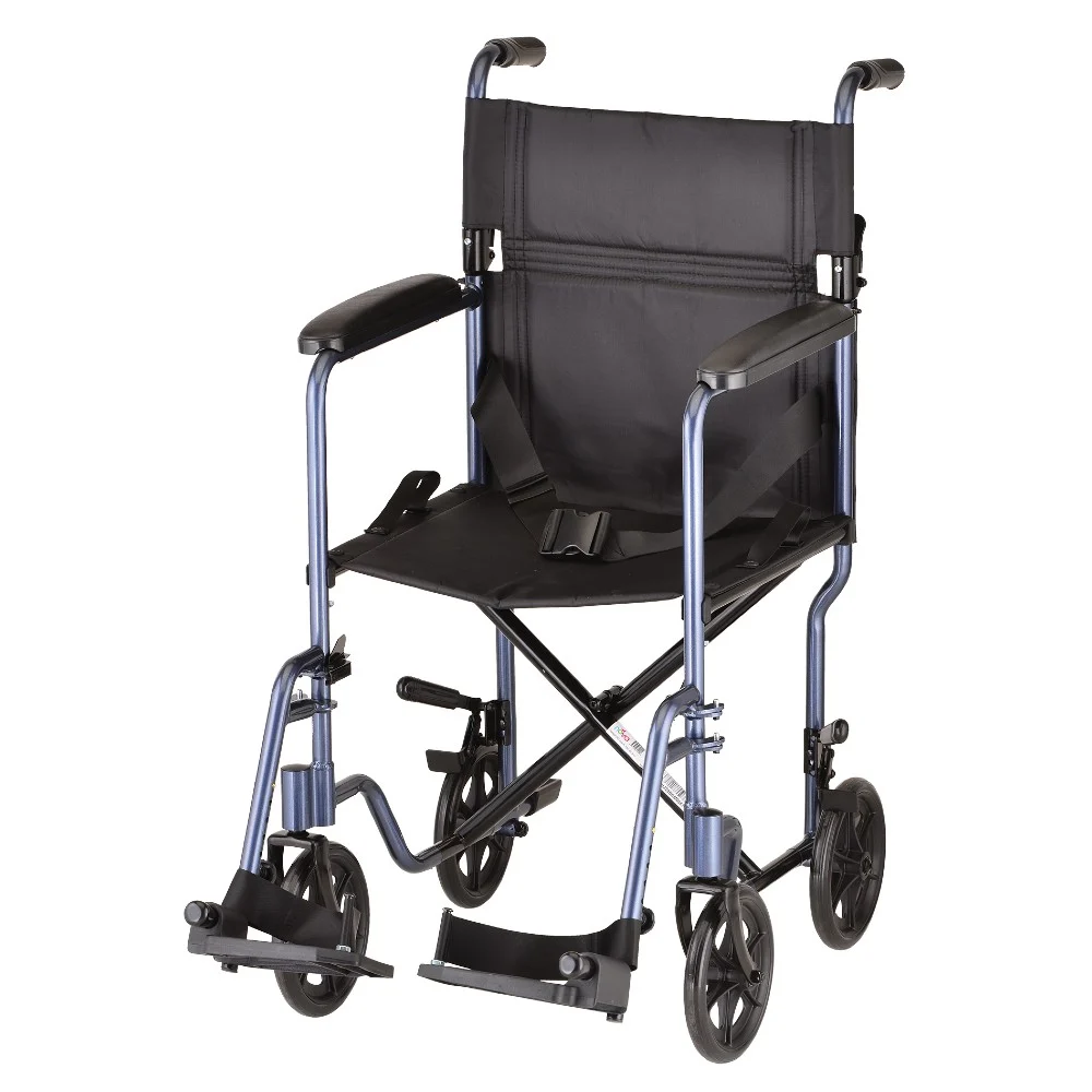 NOVA Lightweight Transport Chair - 19" with Swing Away Footrest - Blue