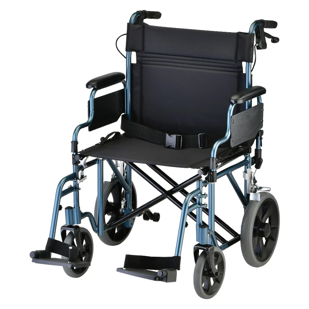 NOVA Heavy Duty Transport Chair with 12" Wheels, Hand Brakes, Removable Arms - 22" Extra Wide with Swing Away
