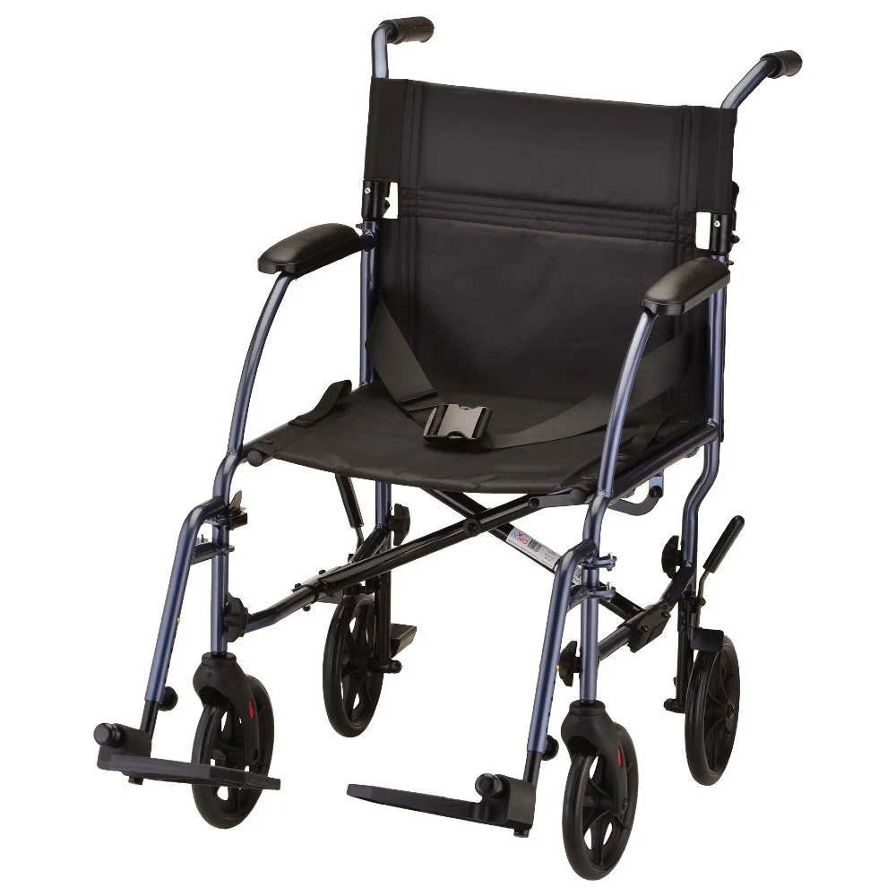 NOVA Lightweight Transport Chair with Removable Wheels - 19" with Swing Away Footrests - Blue