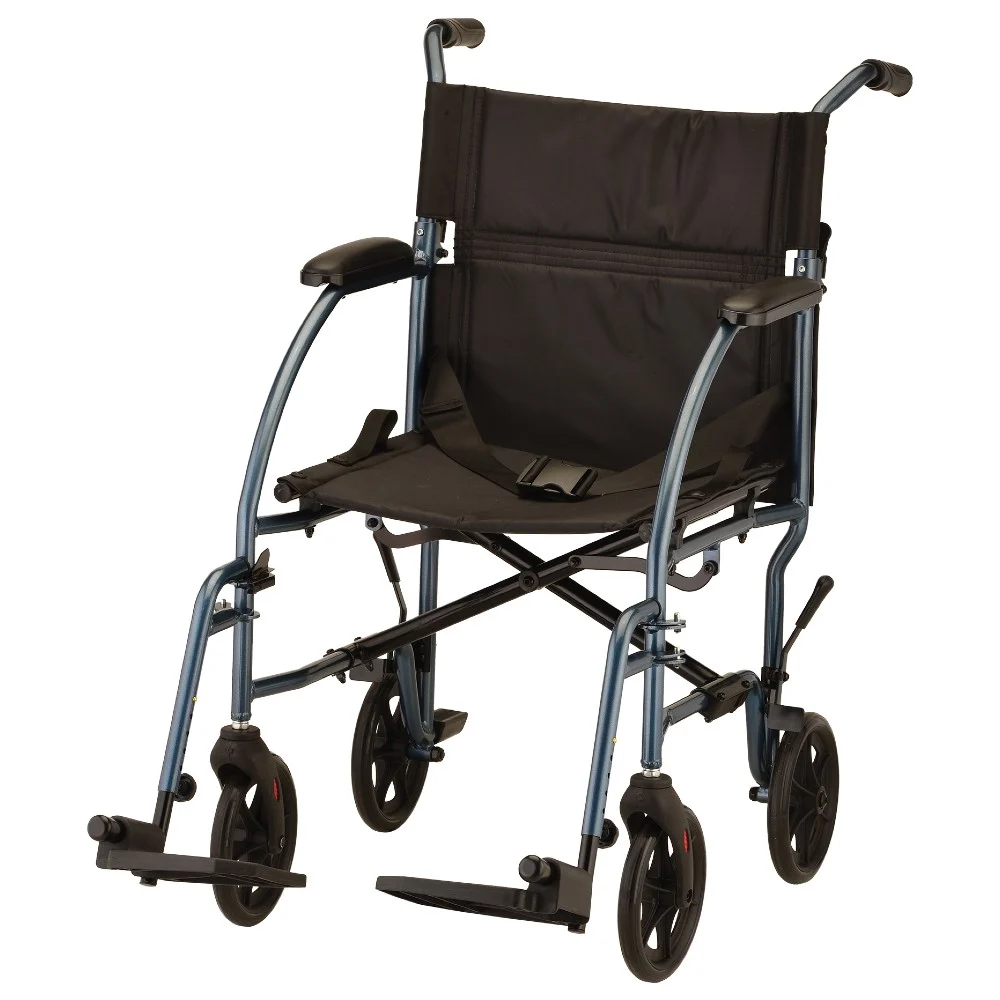 NOVA Ultra Lightweight Transport Chair - 19" with Swing Away Footrest - Blue