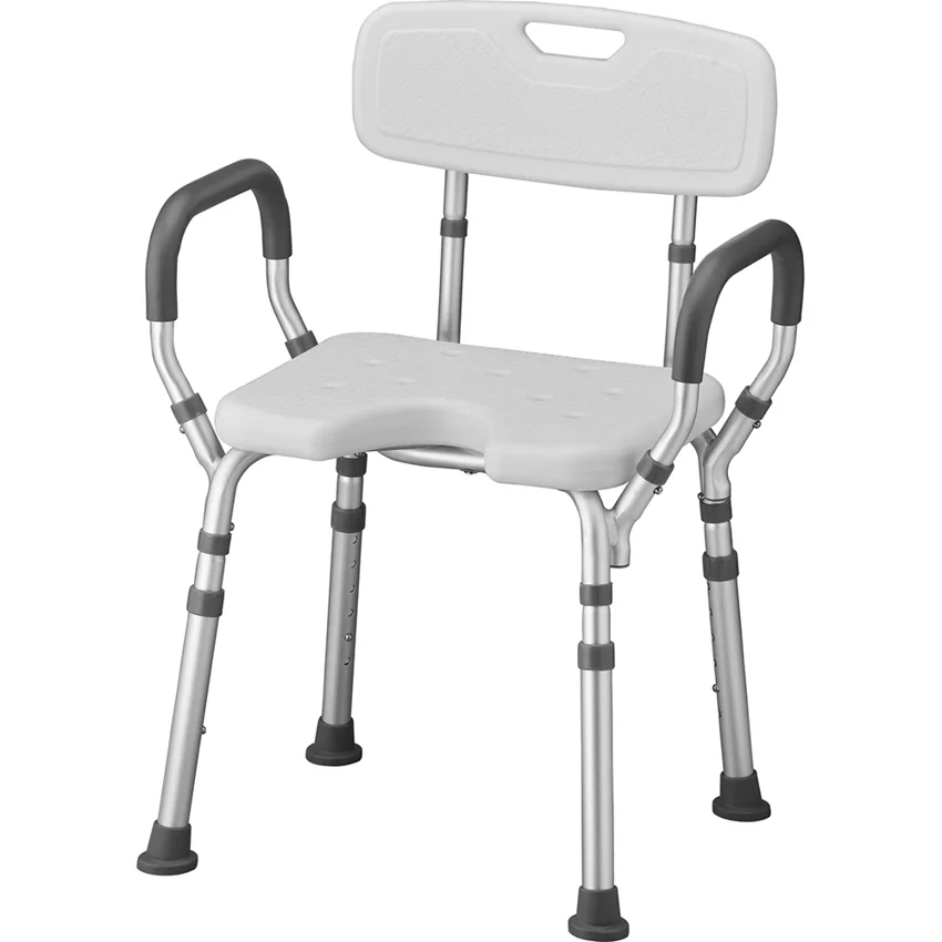 Shower chair with a backrest and armrests