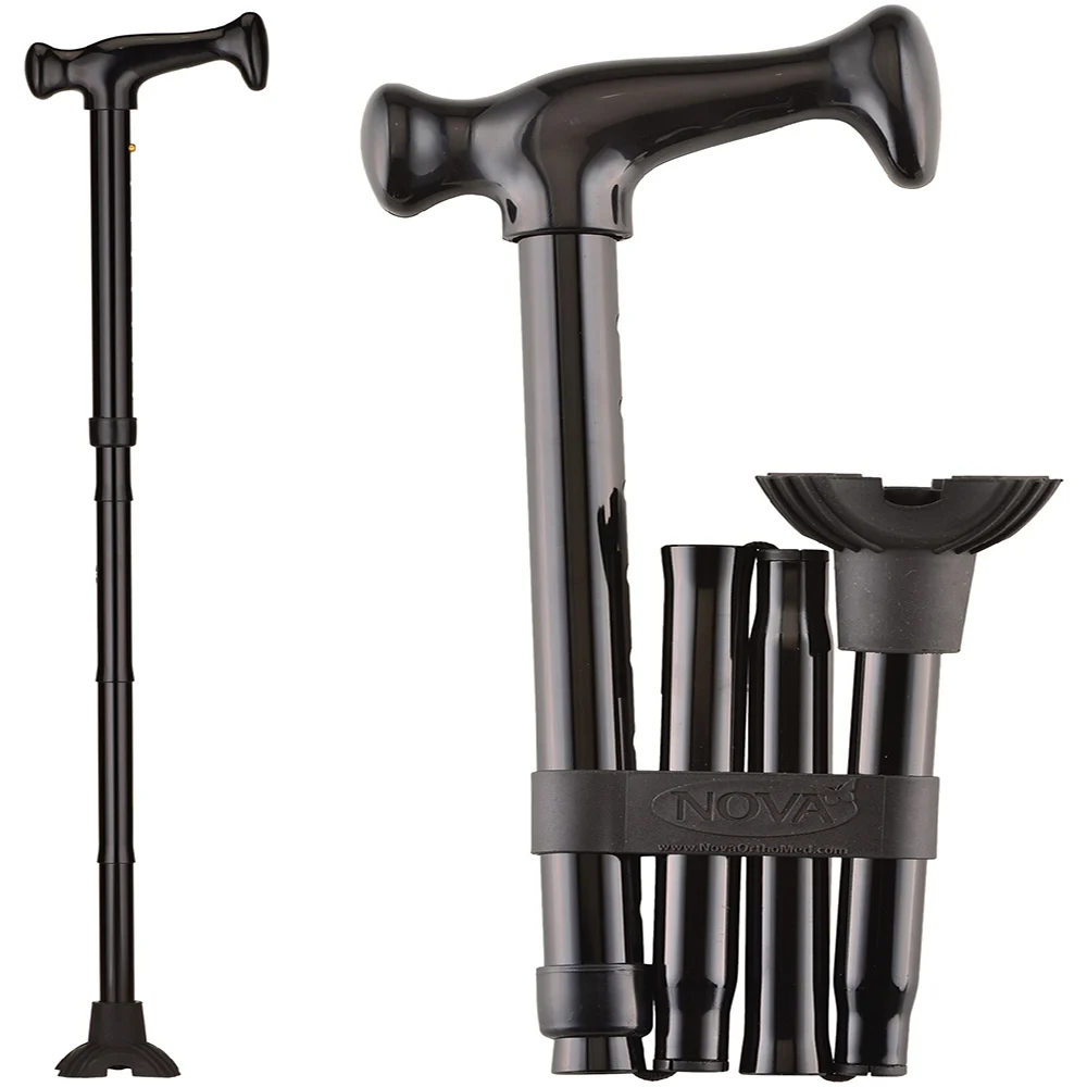 NOVA Folding Cane with Mini Quad Tip, Black