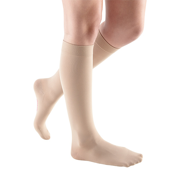 Example of a fitted knee-high compression garment