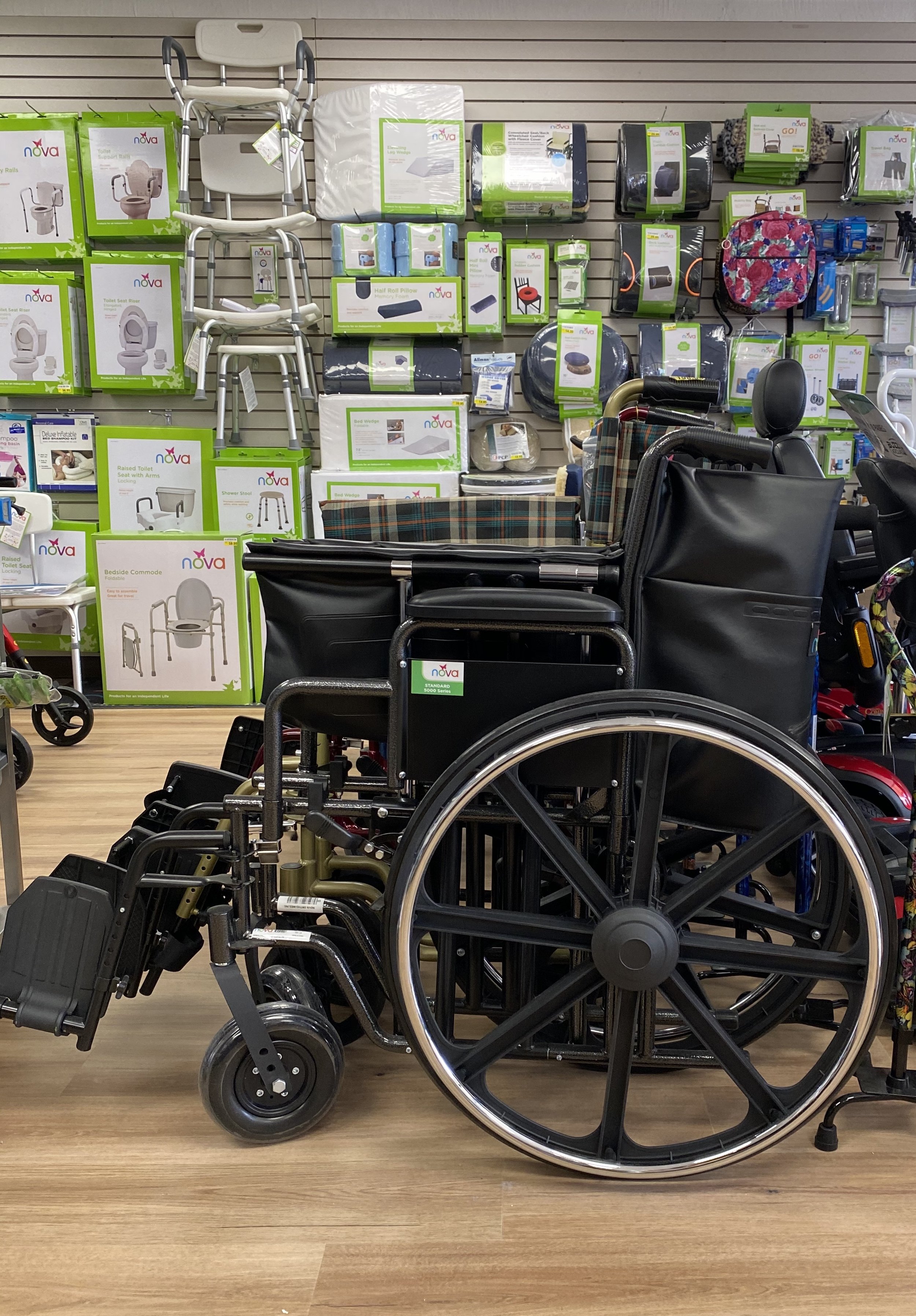 Manual wheelchairs on display at Family Medical